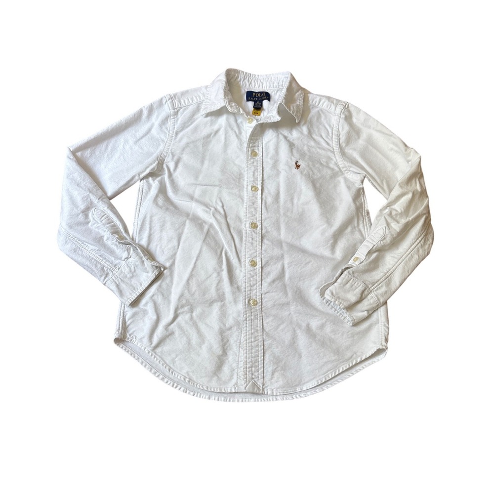 Polo Ralph Lauren Button Down Shirt Kids White Oxford Long Sleeve SIZE M 10-12
